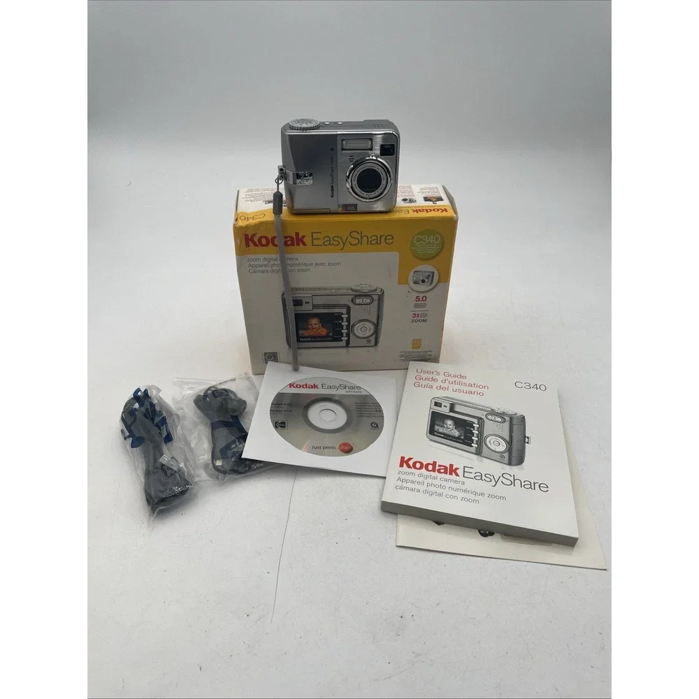 Kodak EasyShare C340 Digital Camera 5.0MP 3X  Zoom+Battery+CD+SD+Manual -Tested